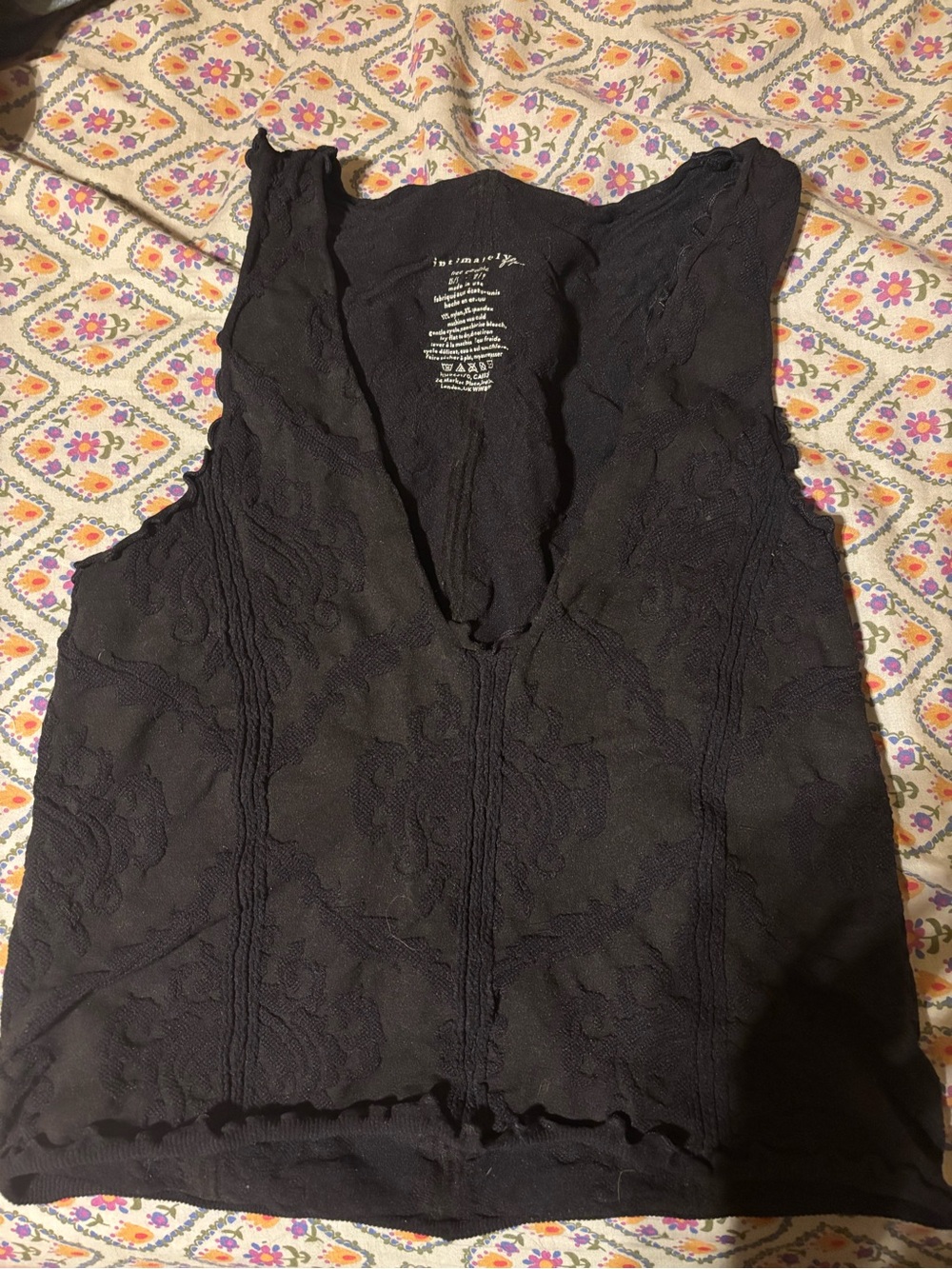 Free People Black Lace-Texture V-Neck Tank